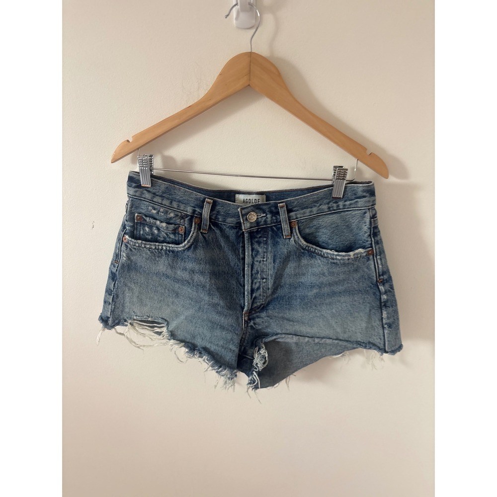 AGOLDE Parker Distressed High Rise Denim Shorts Blue Size 28 A026E-811